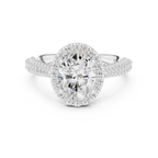 Oval Cut Halo Engagement Ring with Triple Row Pavé Band 14K Rose Gold