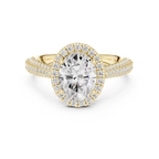 Oval Cut Halo Engagement Ring with Triple Row Pavé Band 14K Rose Gold