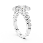 Oval Cut Statement Ring with Petal Halo and Large Stone Pavé Shank