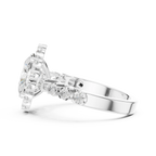 Oval Cut Statement Ring with Petal Halo and Large Stone Pavé Shank