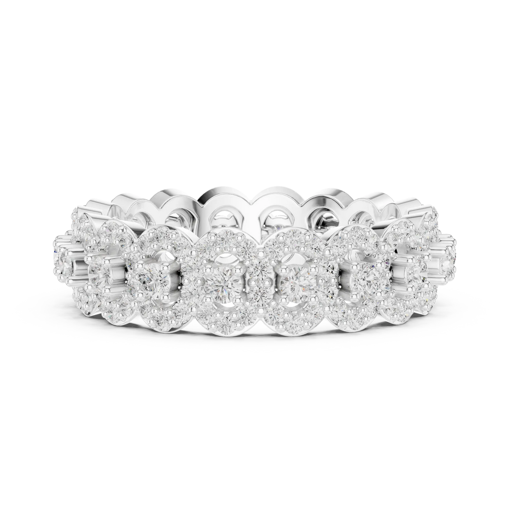 14K White Gold Moissanite Diamond Cluster Eternity Ring