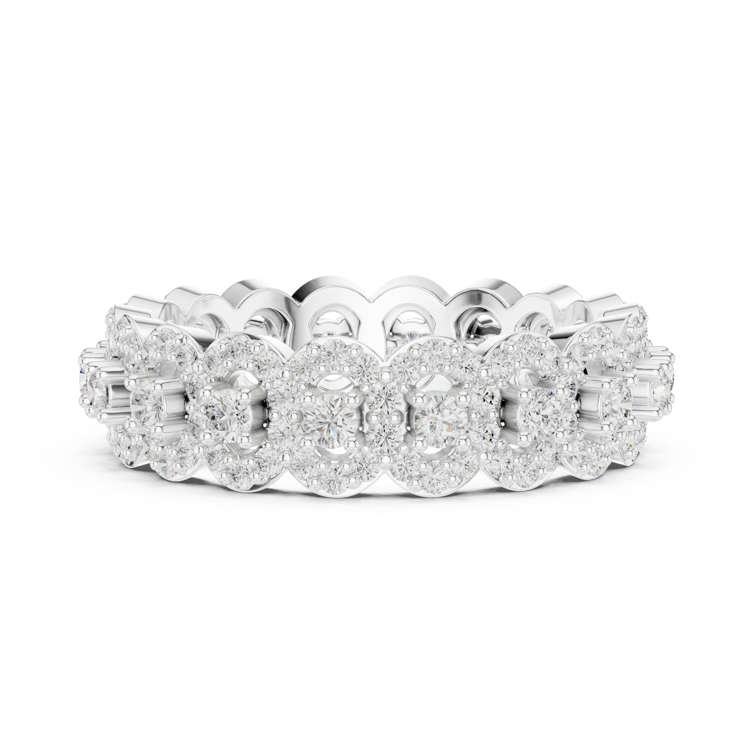 14K White Gold Moissanite Diamond Cluster Eternity Ring