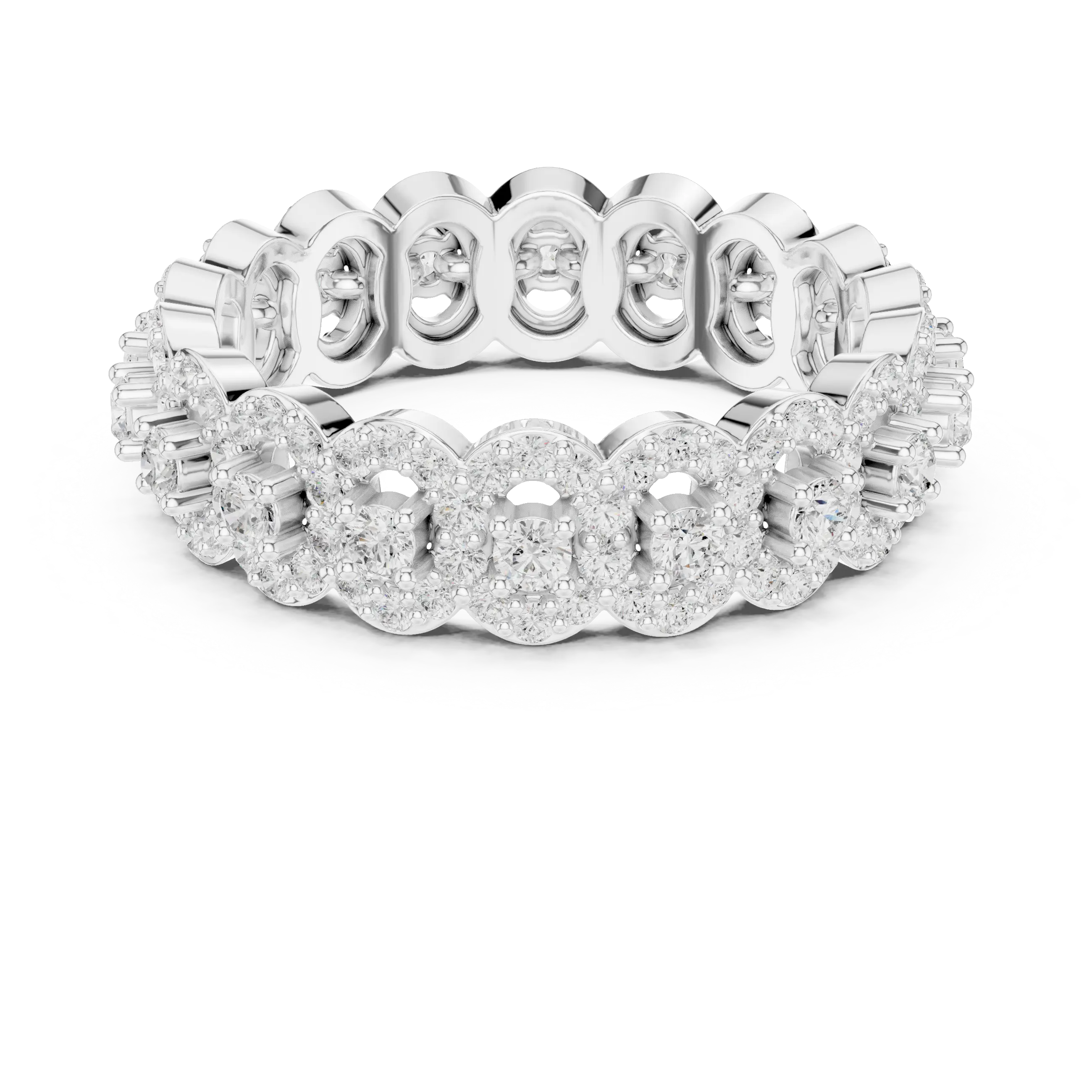 14K White Gold Moissanite Diamond Cluster Eternity Ring