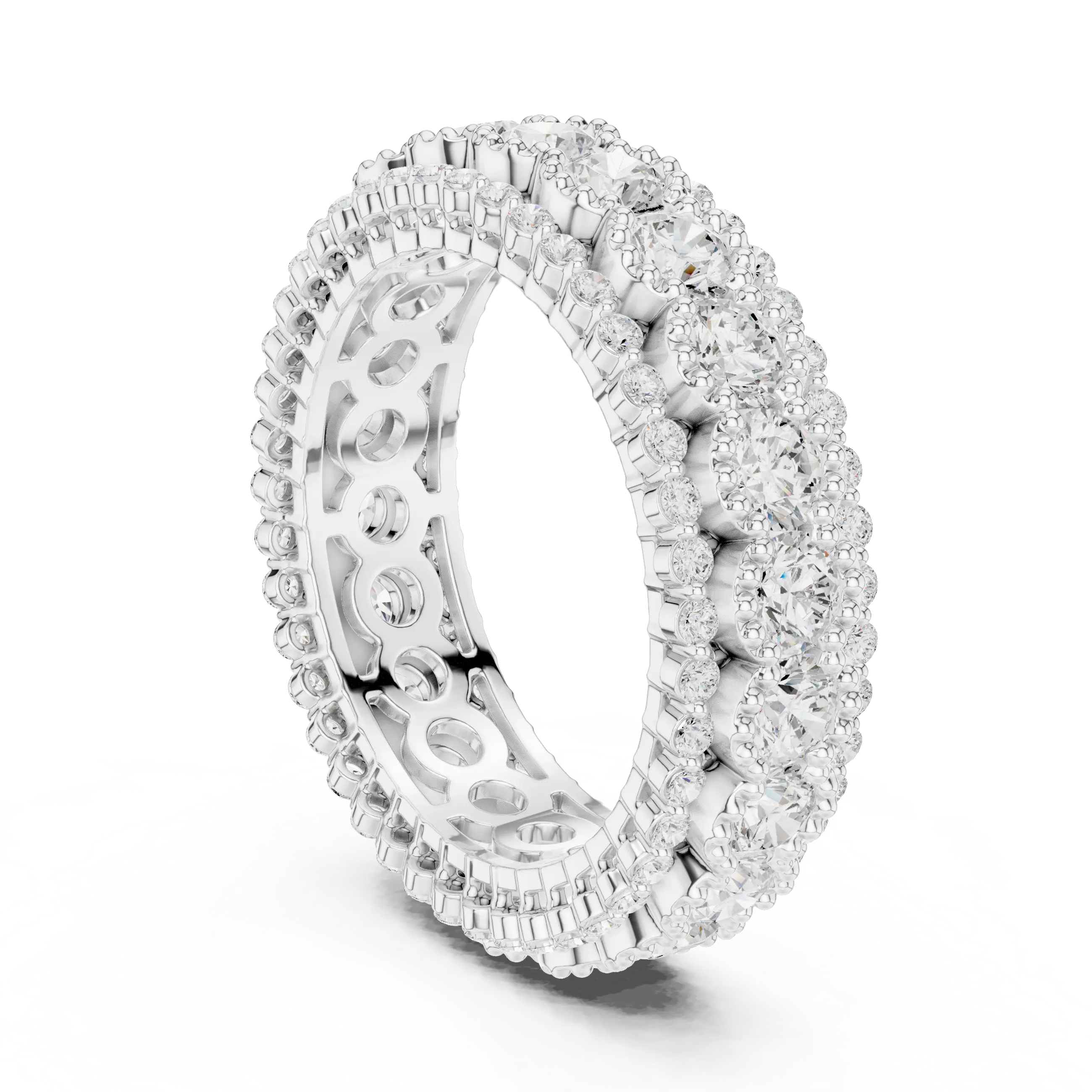 Triple Row Diamond Eternity Band in White Gold Lab Grown Diamond