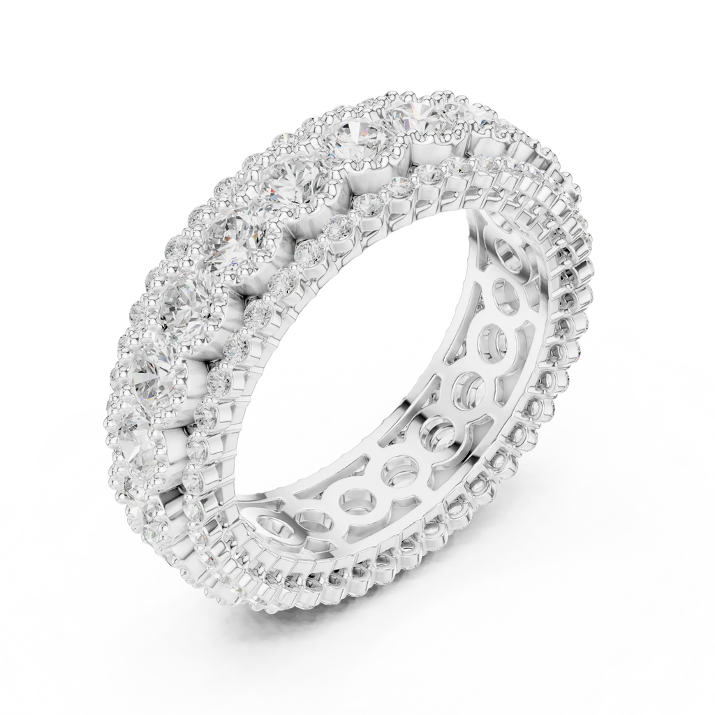 Triple Row Diamond Eternity Band in White Gold Lab Grown Diamond