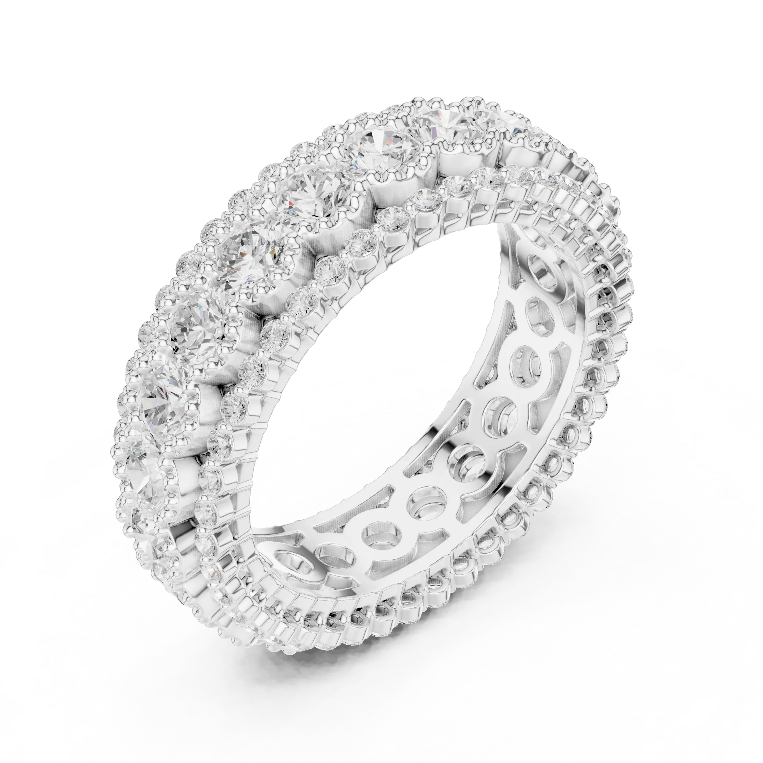 Triple Row Diamond Eternity Band in White Gold Lab Grown Diamond
