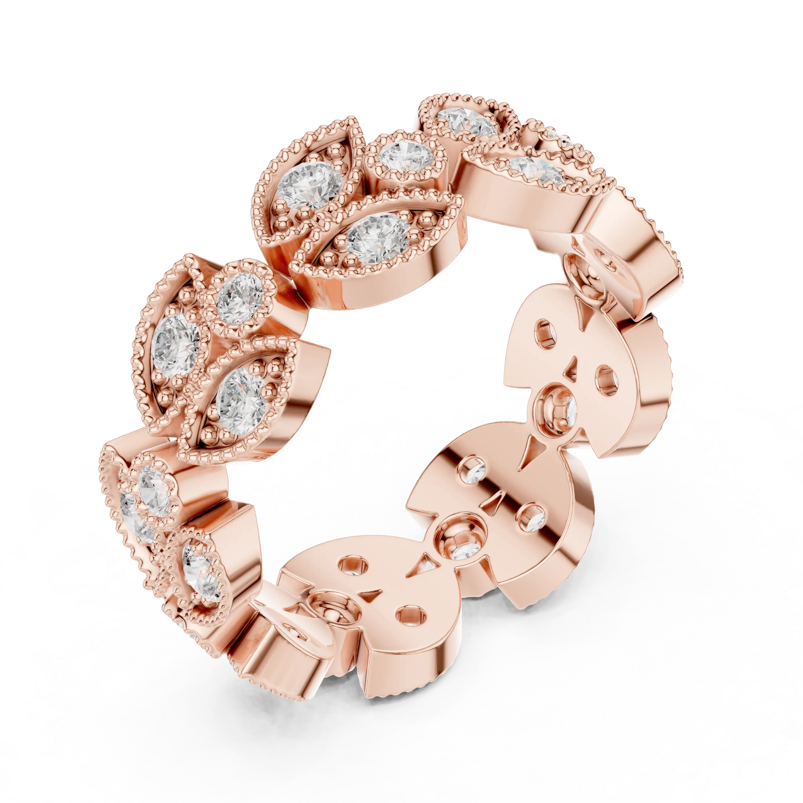 14K White Gold  Round Milgrain Eternity Ring Moissanite Diamond