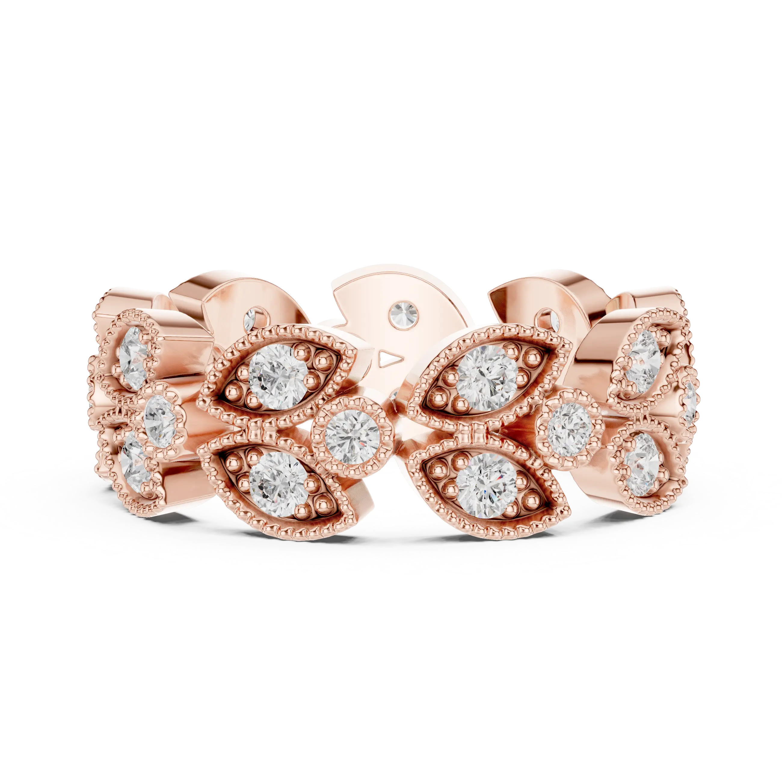 14K White Gold  Round Milgrain Eternity Ring Moissanite Diamond