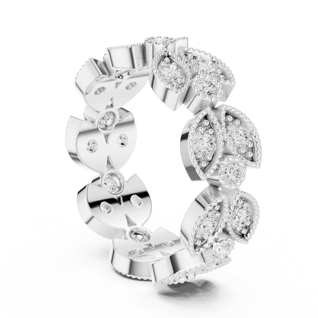 14K White Gold  Round Milgrain Eternity Ring Moissanite Diamond