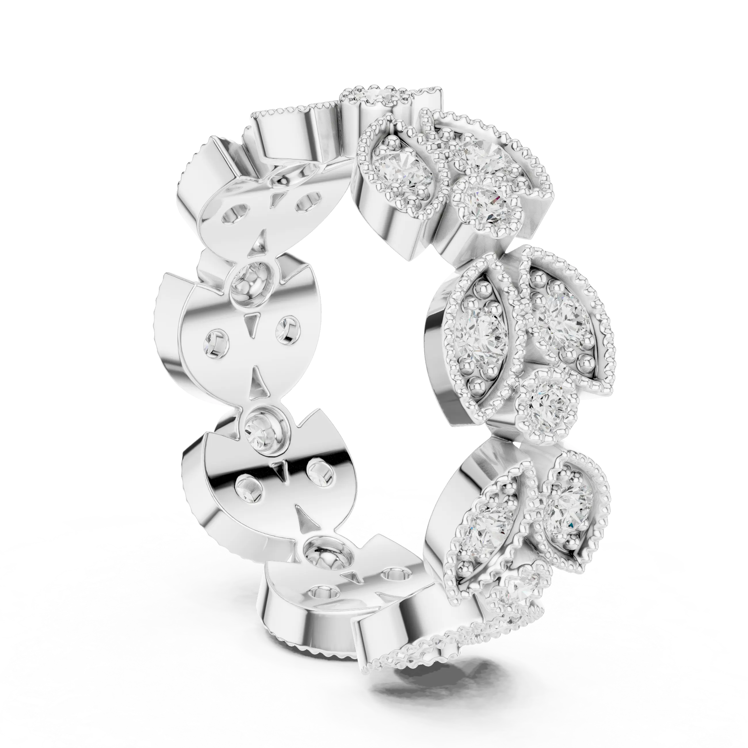 14K White Gold  Round Milgrain Eternity Ring Moissanite Diamond