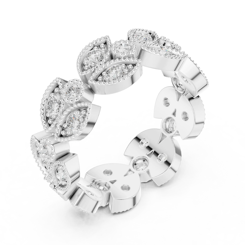 14K White Gold  Round Milgrain Eternity Ring Moissanite Diamond