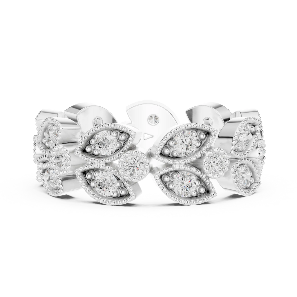 14K White Gold  Round Milgrain Eternity Ring Moissanite Diamond