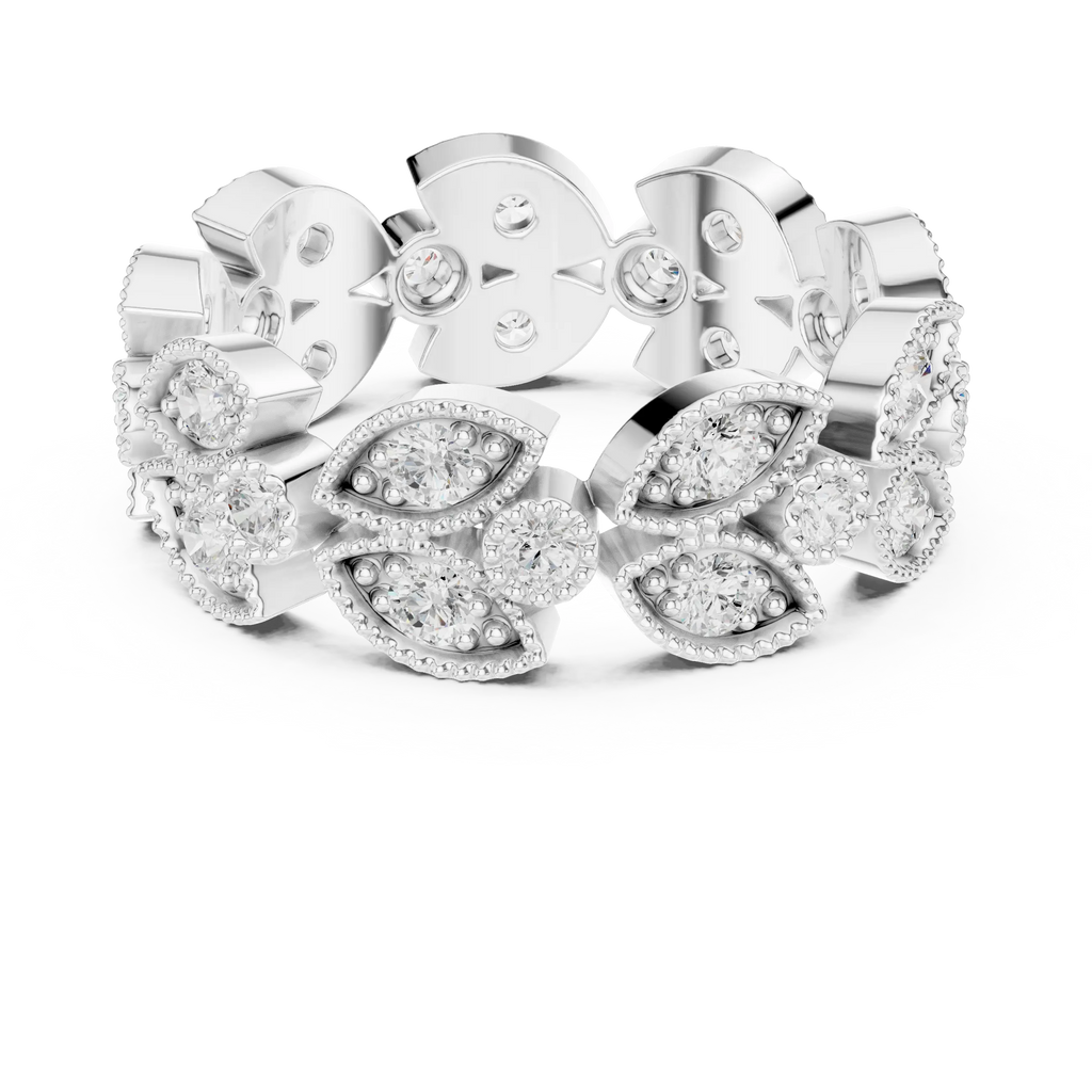 14K White Gold  Round Milgrain Eternity Ring Moissanite Diamond