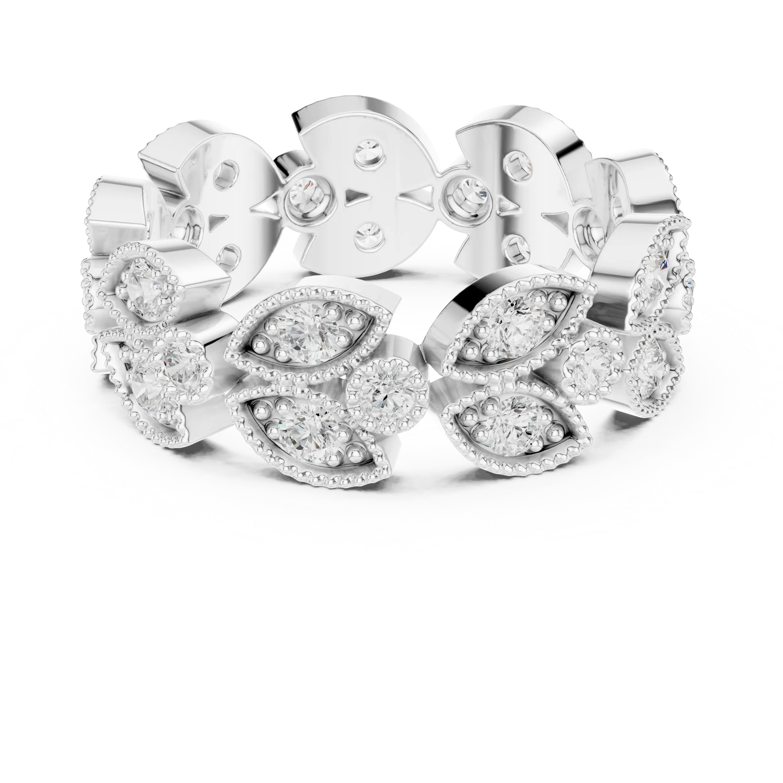 14K White Gold  Round Milgrain Eternity Ring Moissanite Diamond