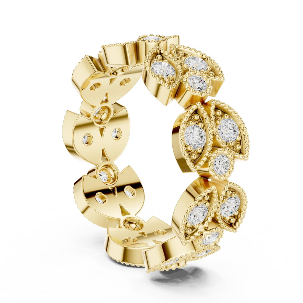 14K White Gold  Round Milgrain Eternity Ring Moissanite Diamond