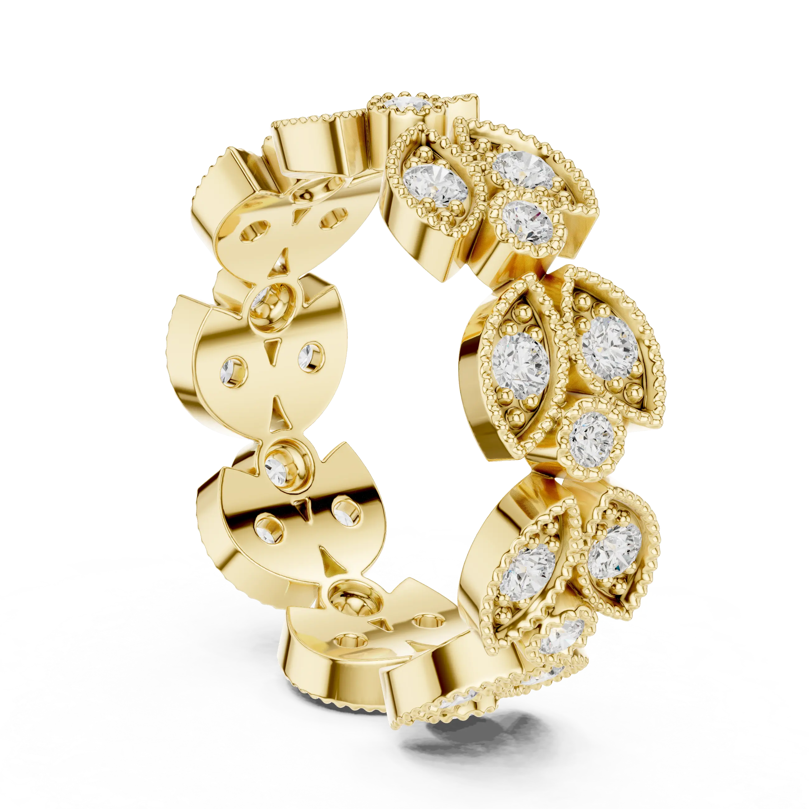 14K White Gold  Round Milgrain Eternity Ring Moissanite Diamond