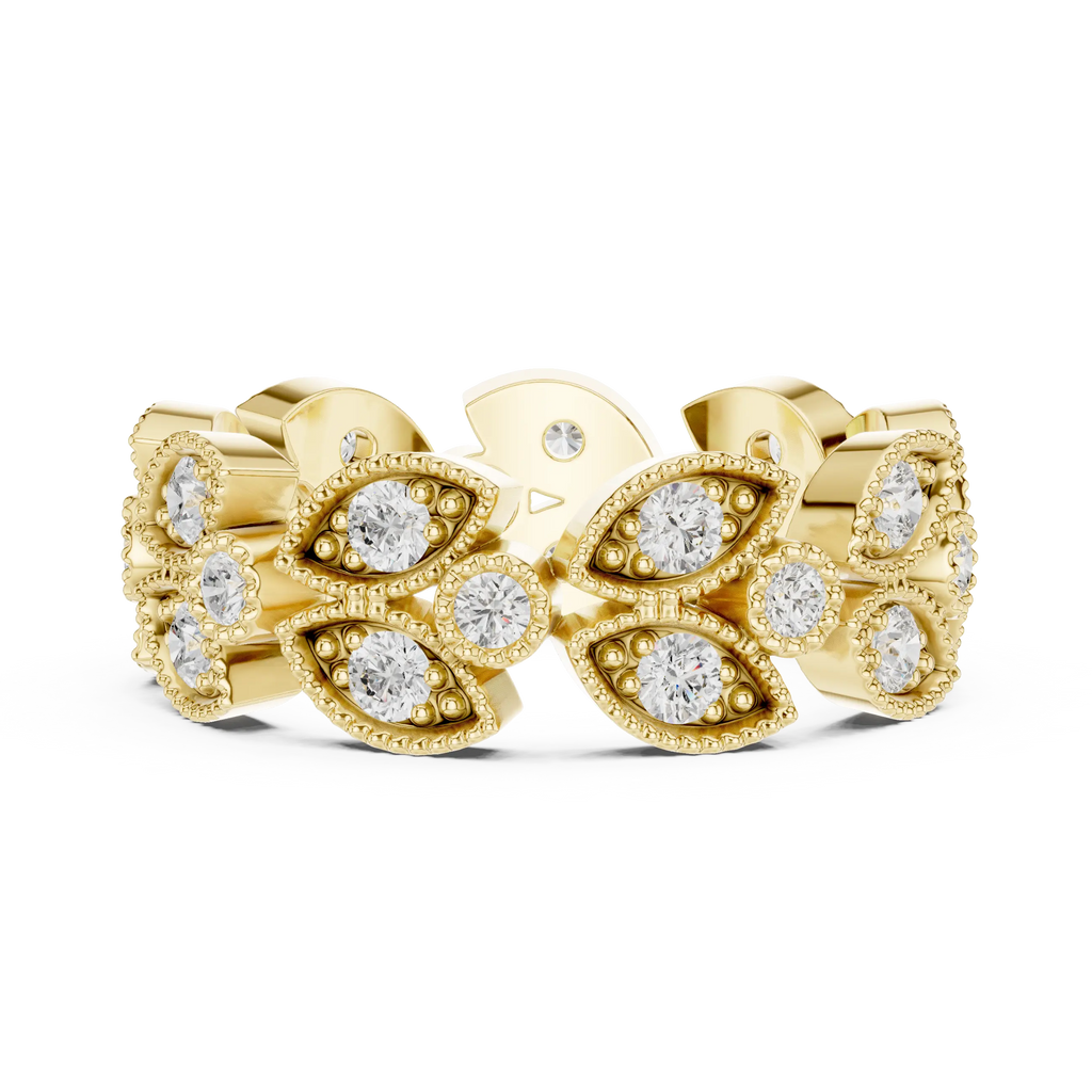 14K White Gold  Round Milgrain Eternity Ring Moissanite Diamond