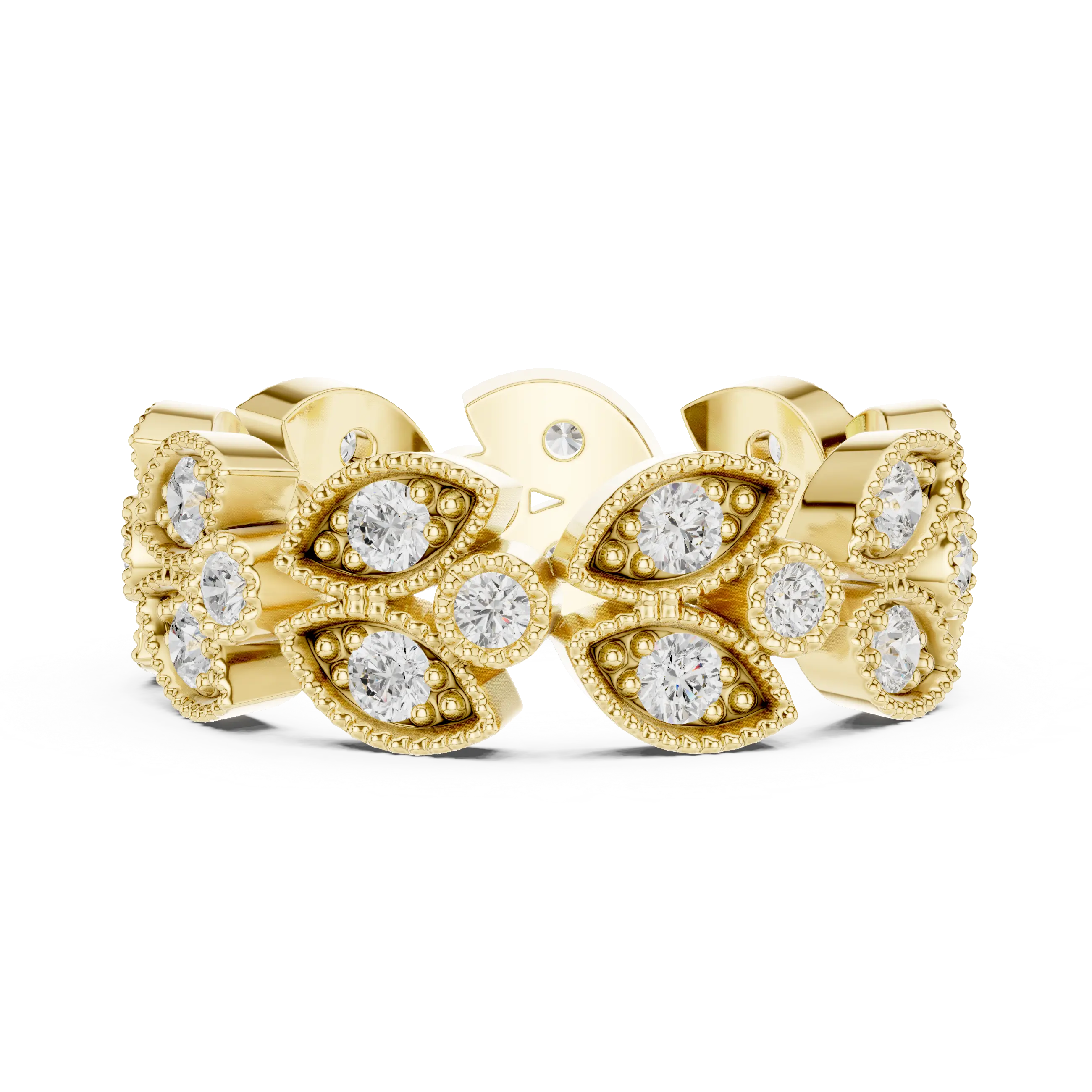 14K White Gold  Round Milgrain Eternity Ring Moissanite Diamond