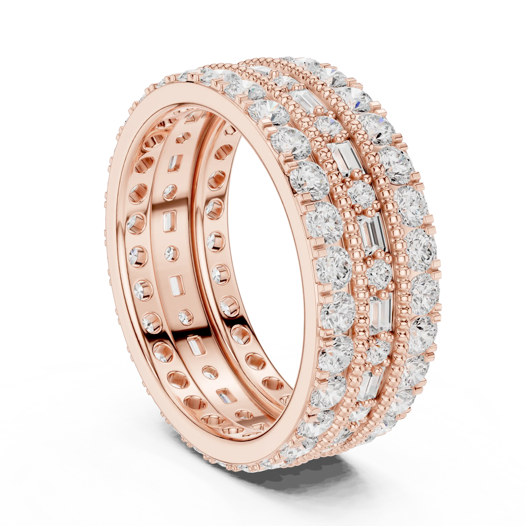 Iced Out Moissanite Diamond Eternity Ring 14K Rose Gold