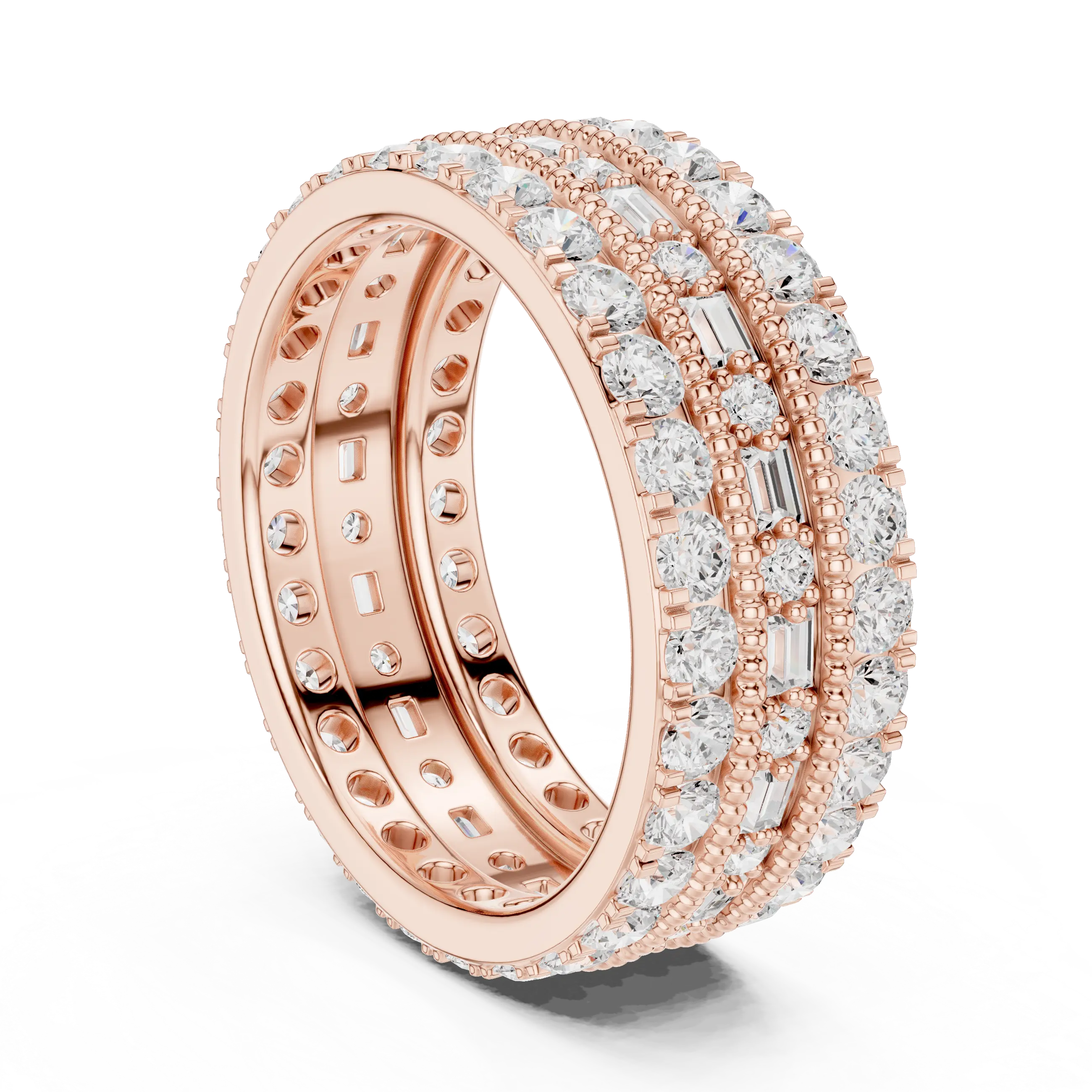 Iced Out Moissanite Diamond Eternity Ring 14K Rose Gold