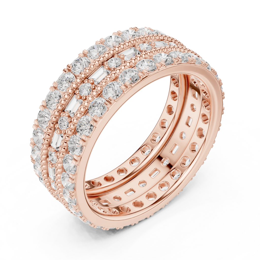 Iced Out Moissanite Diamond Eternity Ring 14K Rose Gold