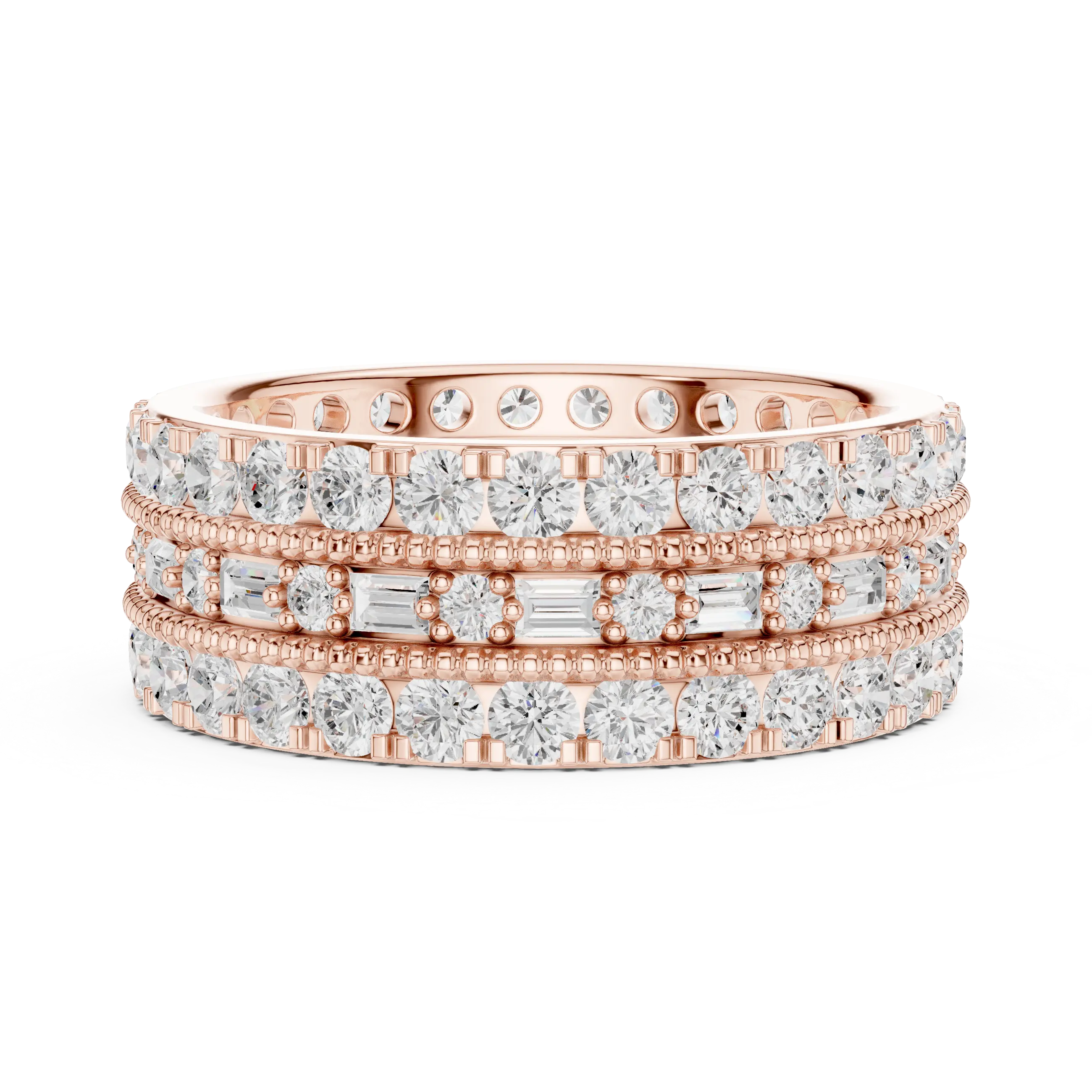 Iced Out Moissanite Diamond Eternity Ring 14K Rose Gold