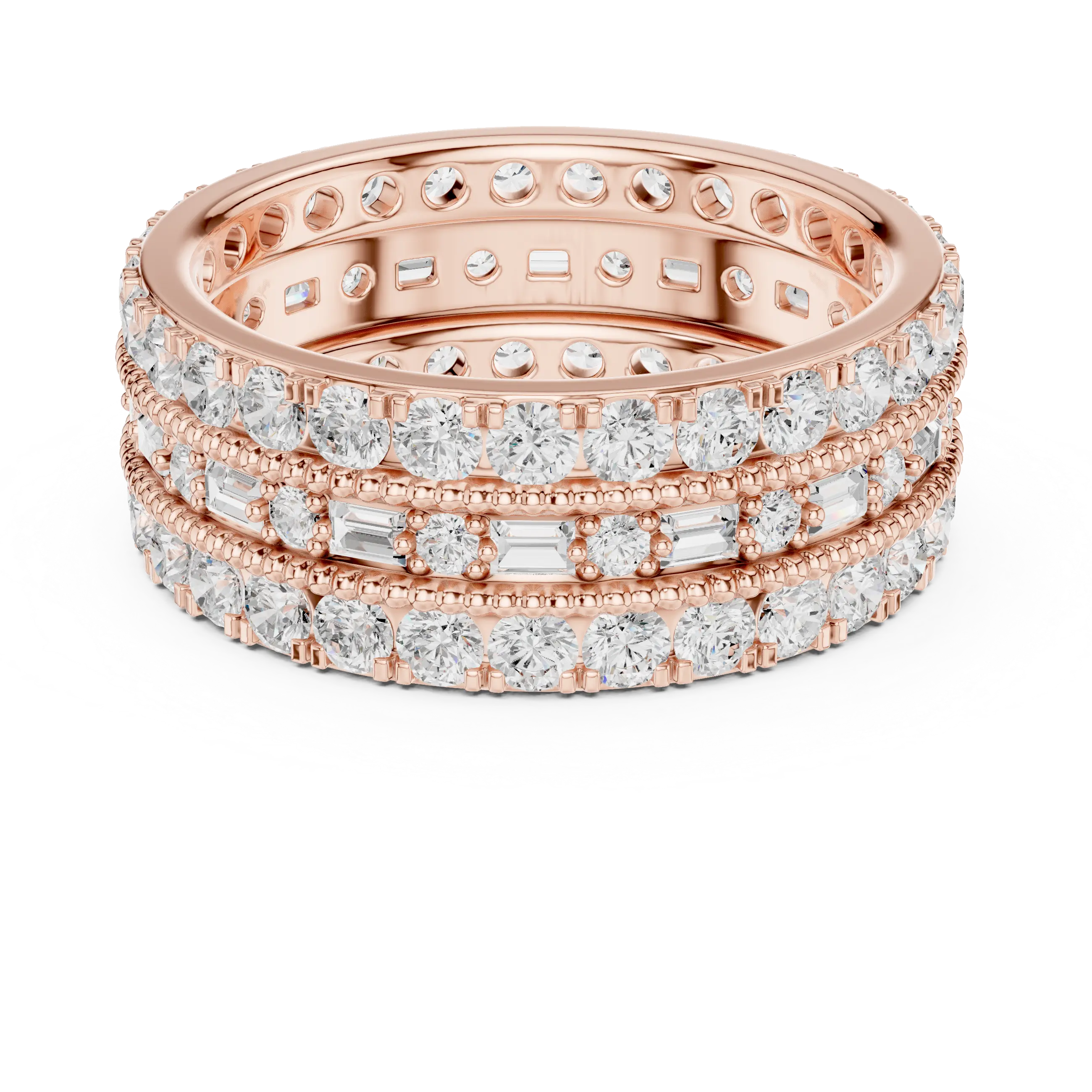 Iced Out Moissanite Diamond Eternity Ring 14K Rose Gold