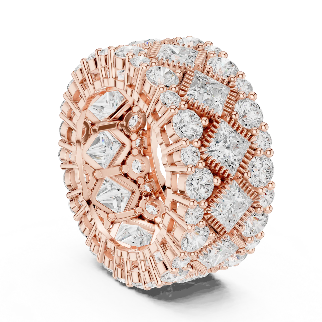 Gold Princess & Round Cut Hip Hop Statement Ring Lab Grown Diamond