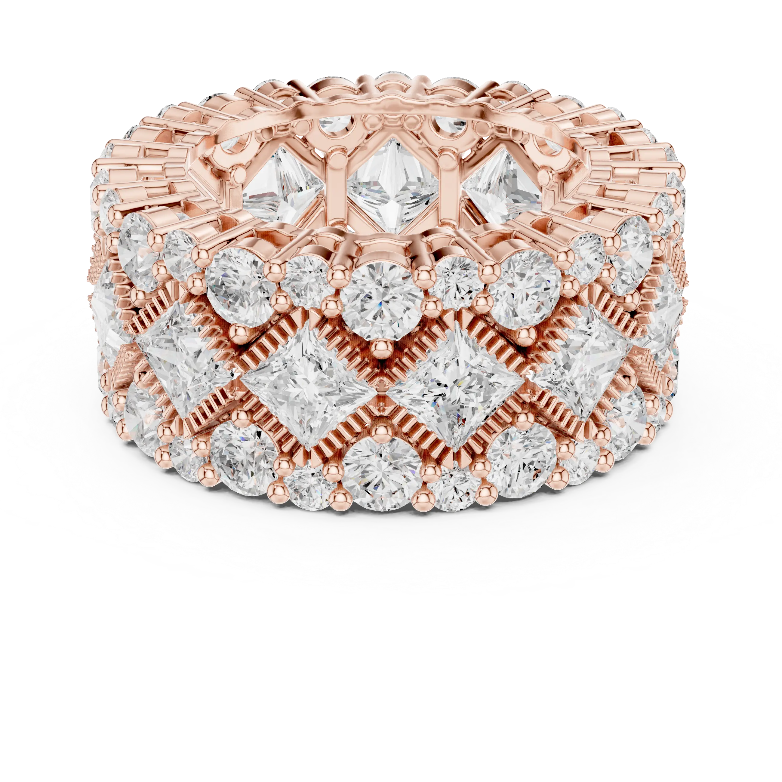 Gold Princess & Round Cut Hip Hop Statement Ring Lab Grown Diamond