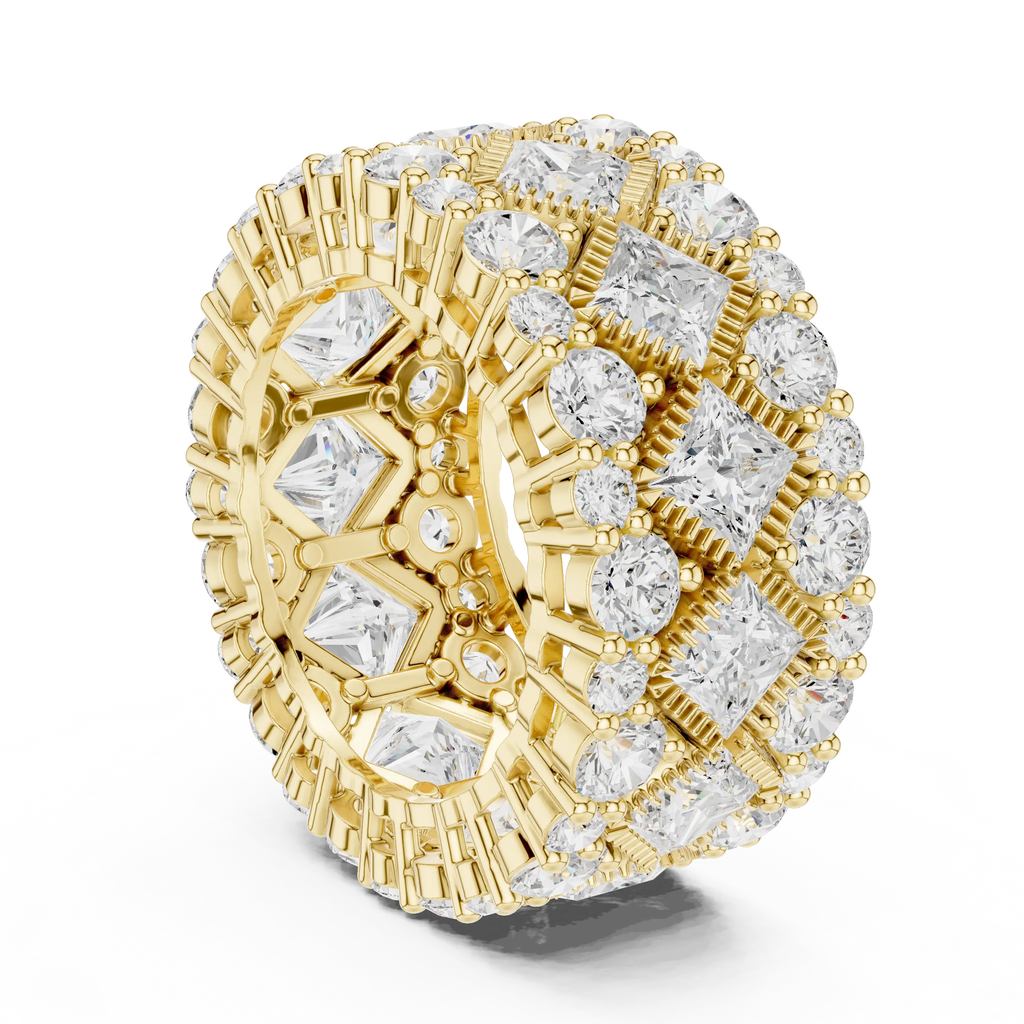 Gold Princess & Round Cut Hip Hop Statement Ring Lab Grown Diamond