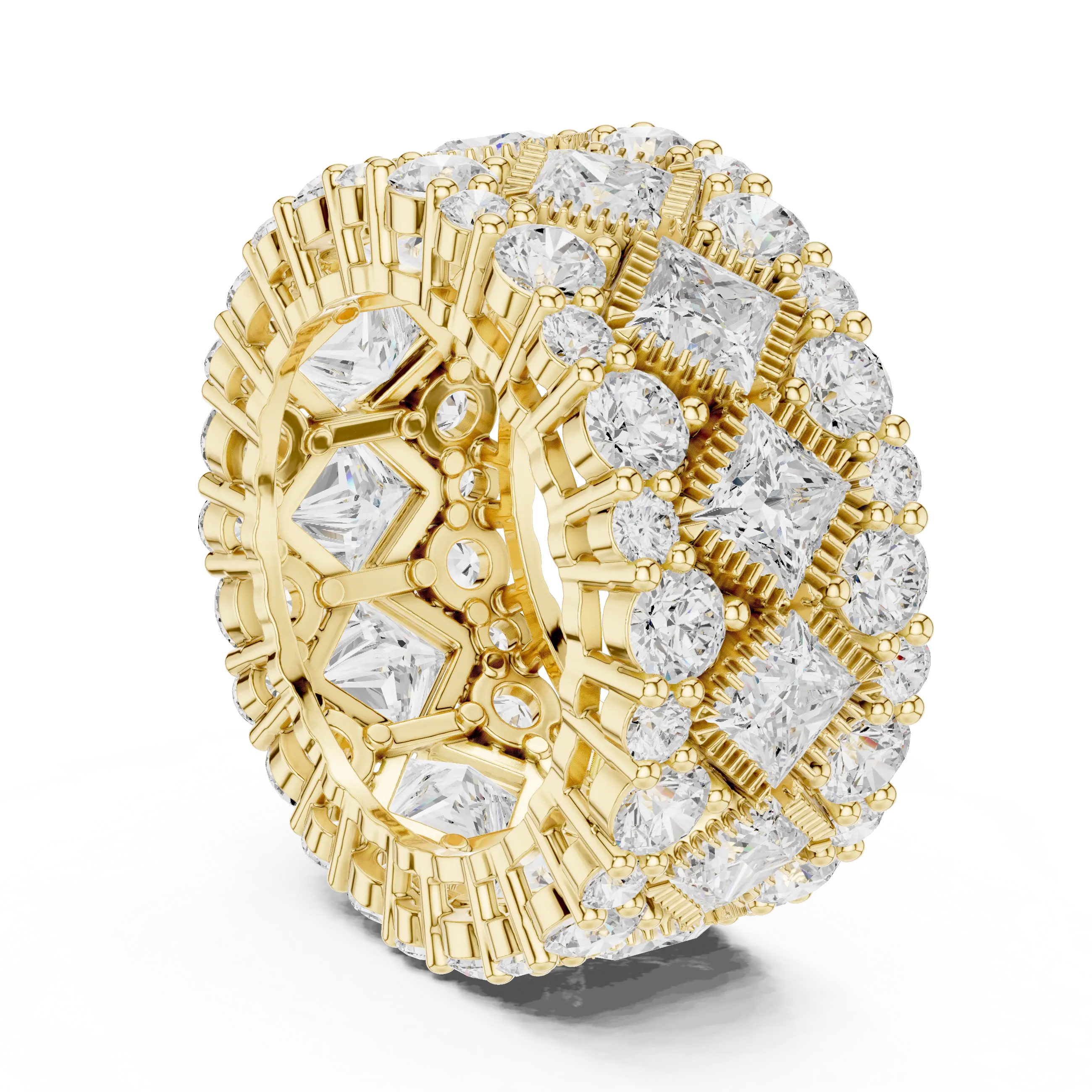 Gold Princess & Round Cut Hip Hop Statement Ring Lab Grown Diamond