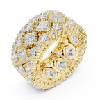 Gold Princess & Round Cut Hip Hop Statement Ring Lab Grown Diamond