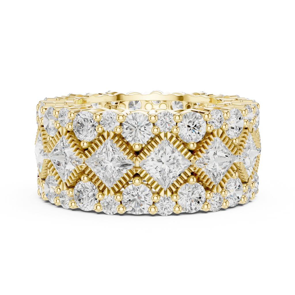 Gold Princess & Round Cut Hip Hop Statement Ring Lab Grown Diamond