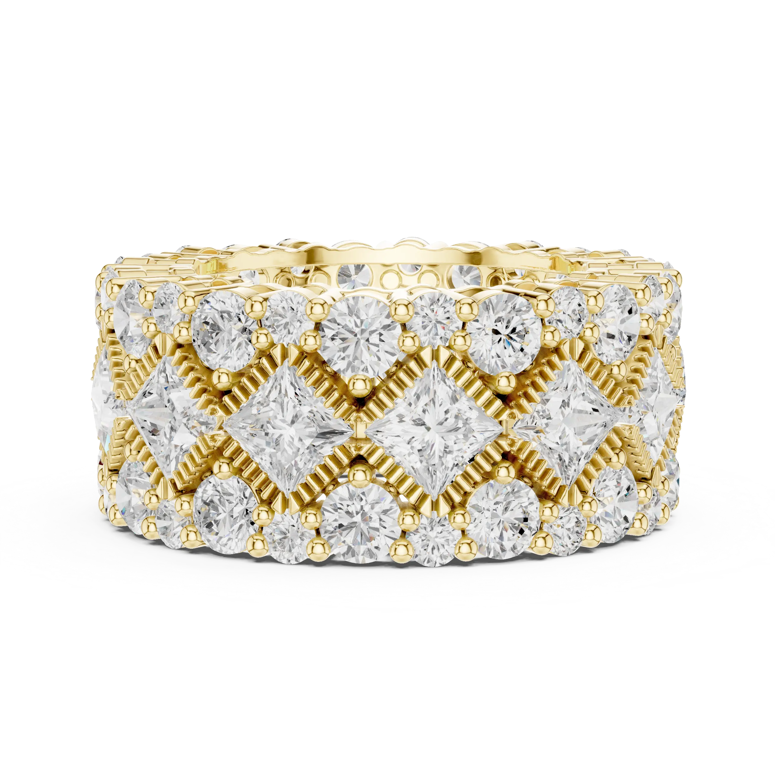 Gold Princess & Round Cut Hip Hop Statement Ring Lab Grown Diamond