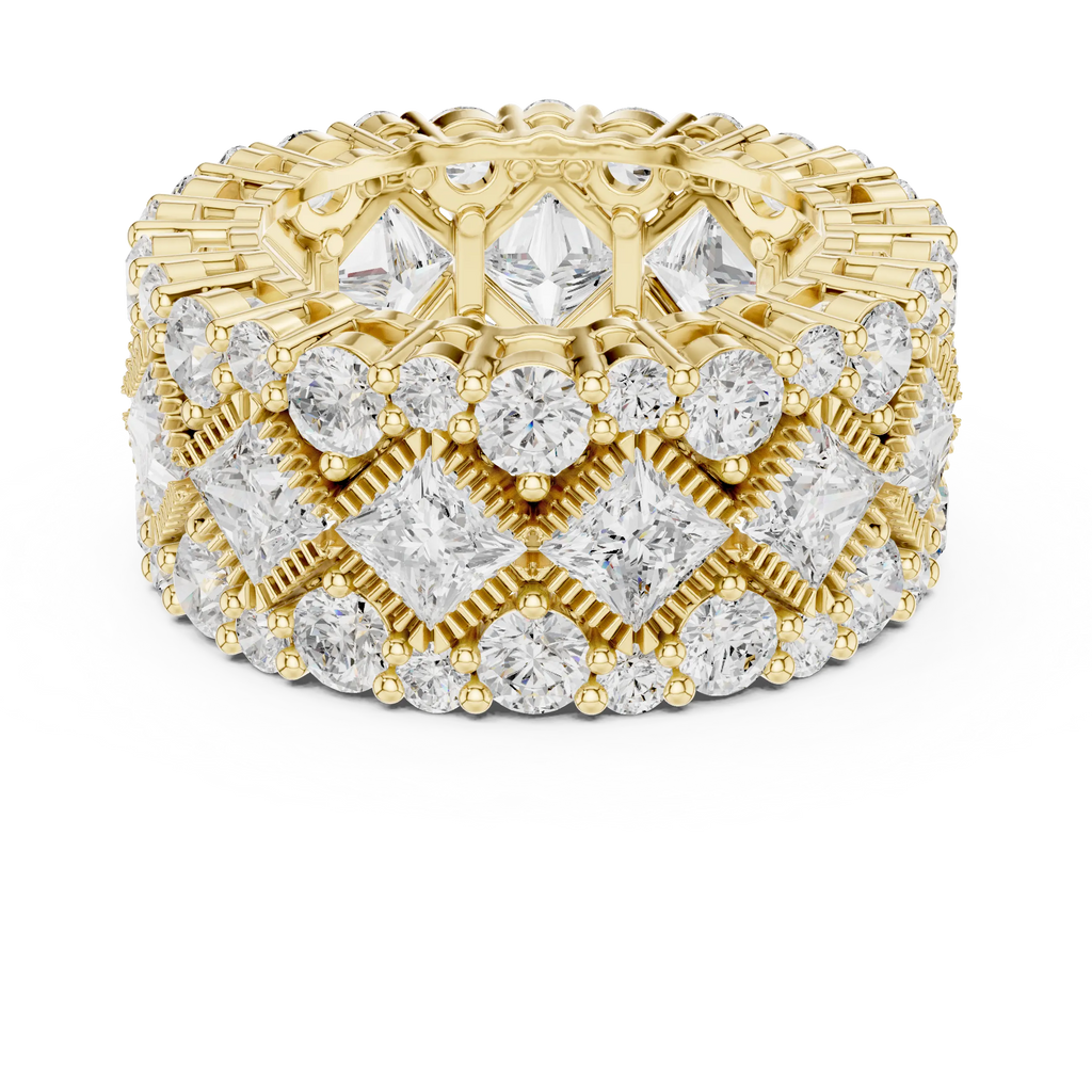 Gold Princess & Round Cut Hip Hop Statement Ring Lab Grown Diamond