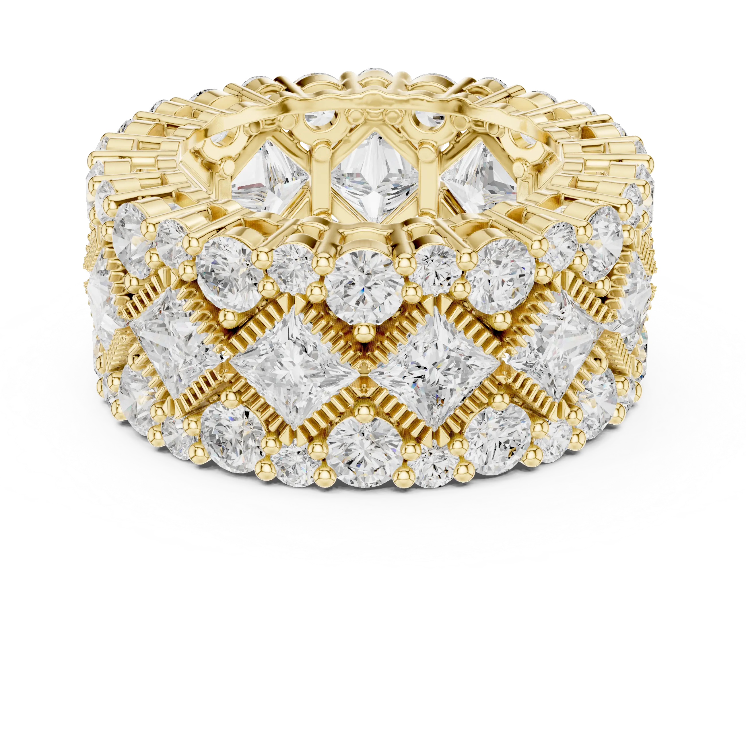 Gold Princess & Round Cut Hip Hop Statement Ring Lab Grown Diamond
