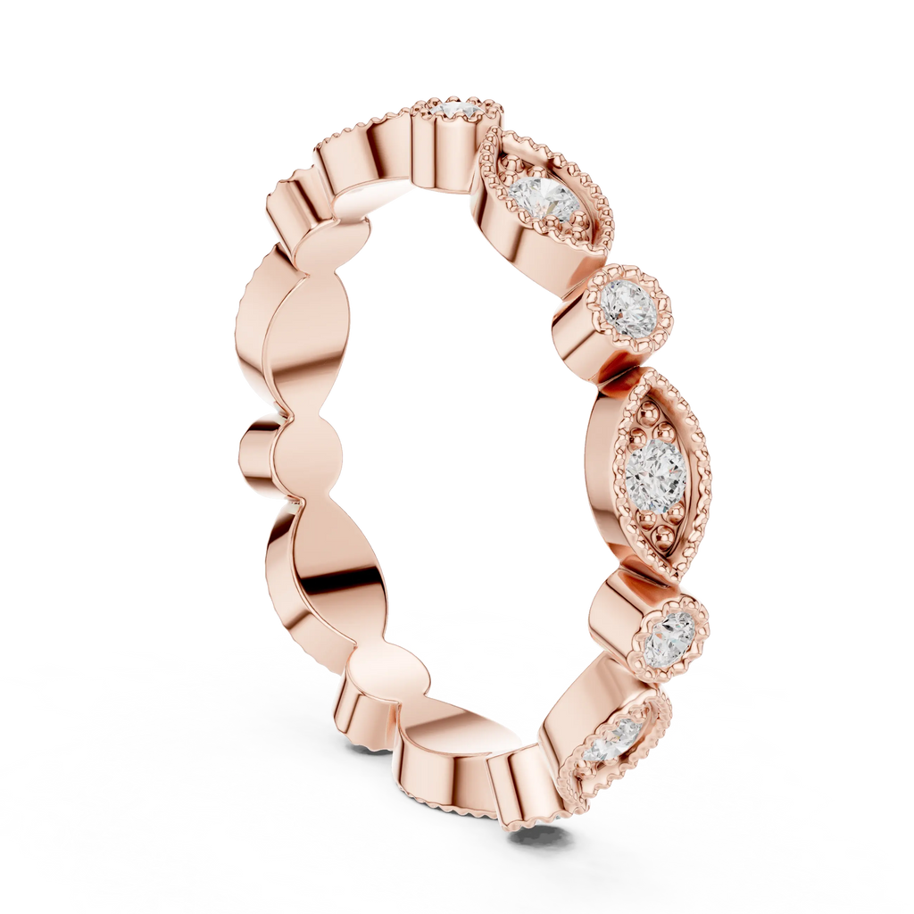 14K White Gold Milgrain Round Diamond Eternity Band Lab Grown