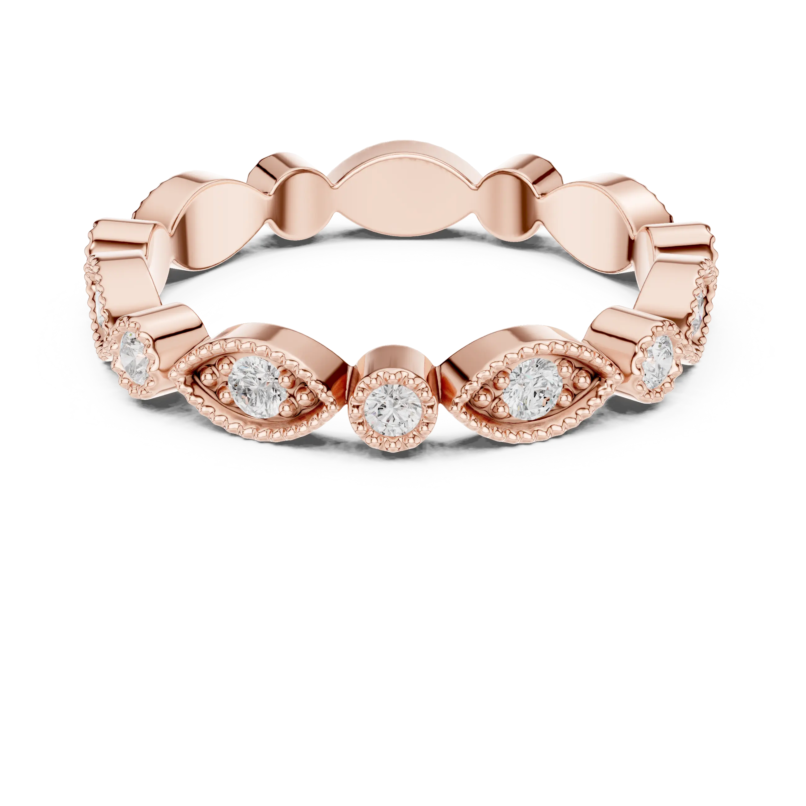 14K White Gold Milgrain Round Diamond Eternity Band Lab Grown