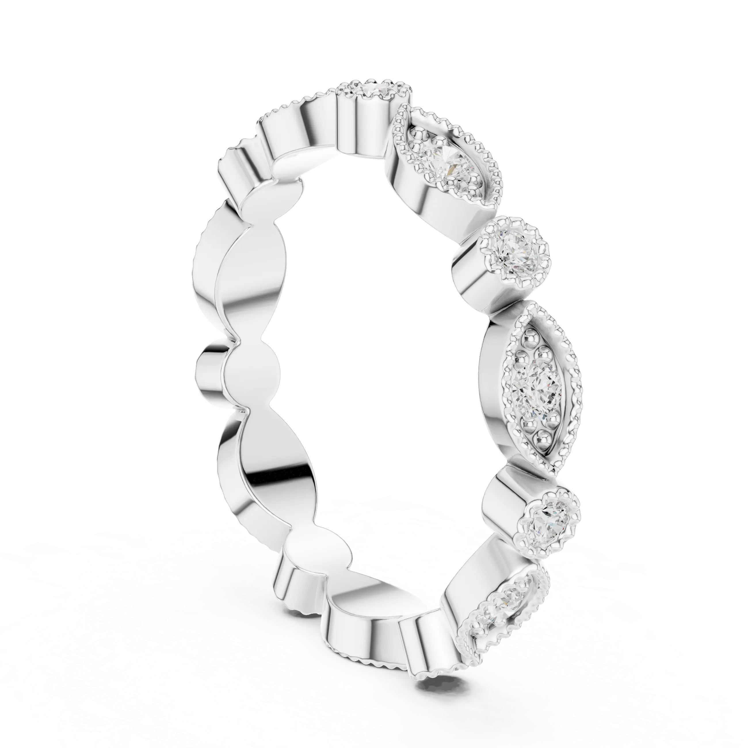14K White Gold Milgrain Round Diamond Eternity Band Lab Grown