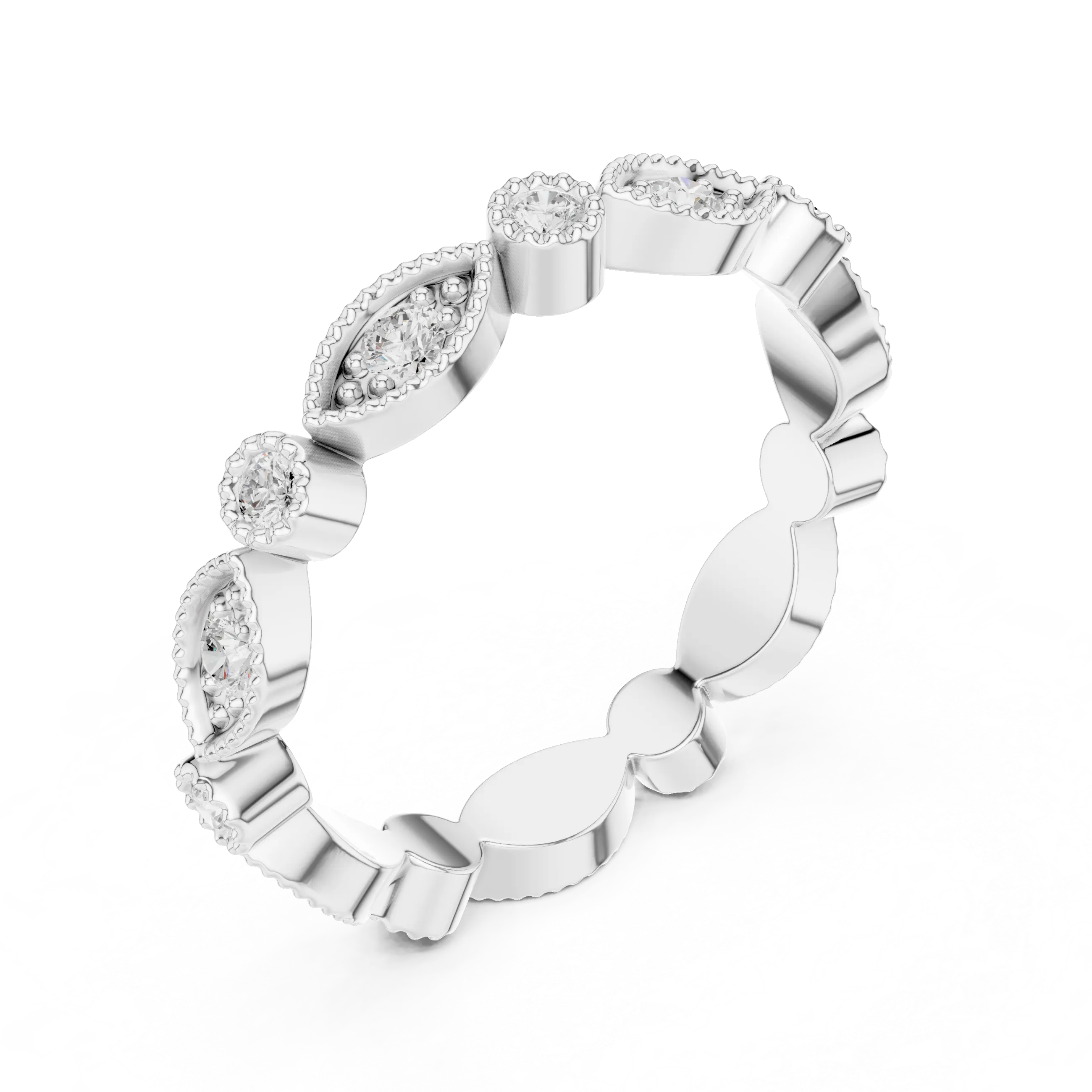 14K White Gold Milgrain Round Diamond Eternity Band Lab Grown