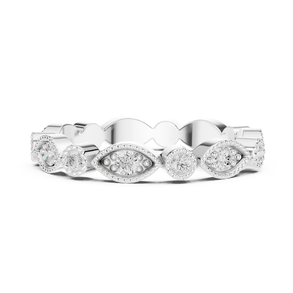 14K White Gold Milgrain Round Diamond Eternity Band Lab Grown