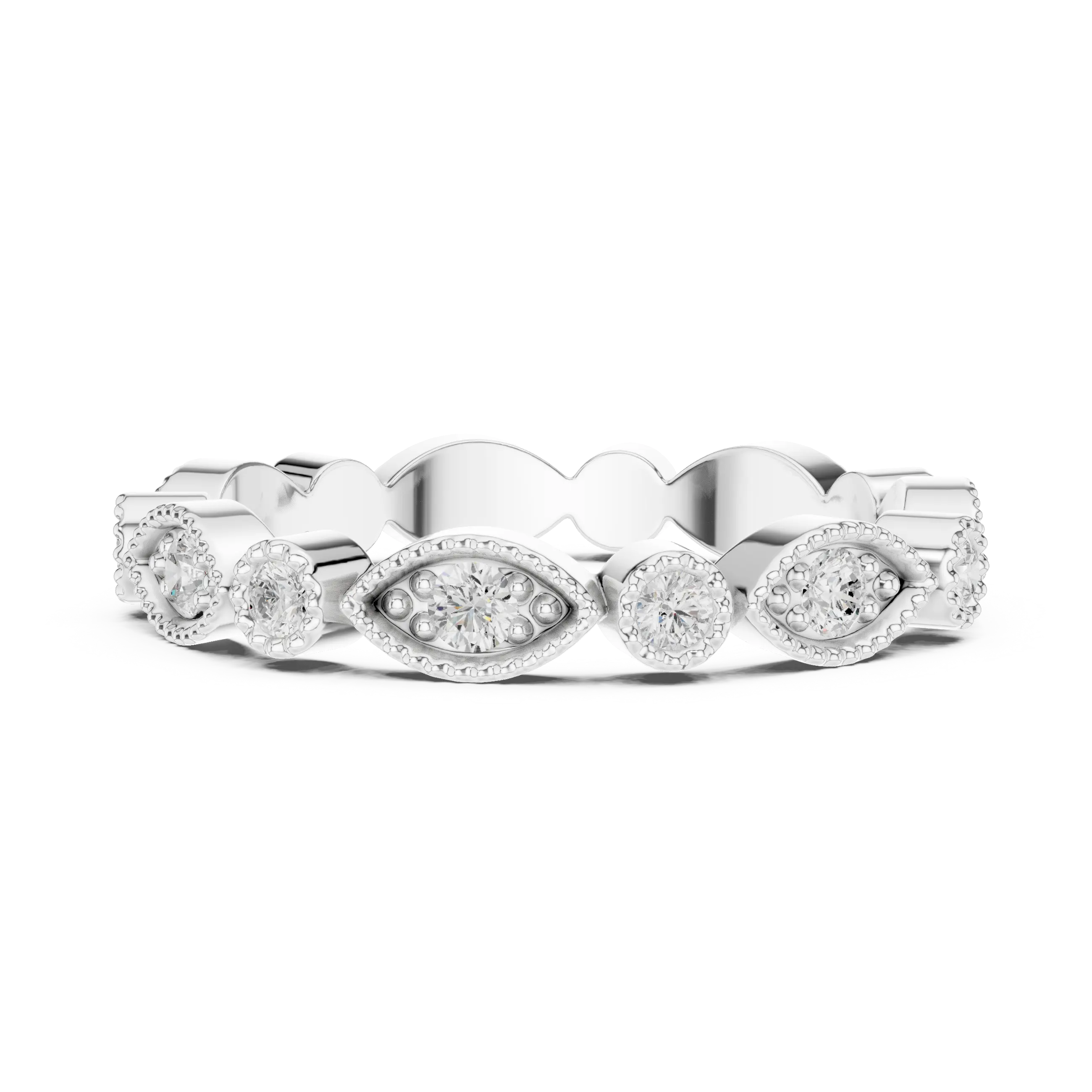14K White Gold Milgrain Round Diamond Eternity Band Lab Grown