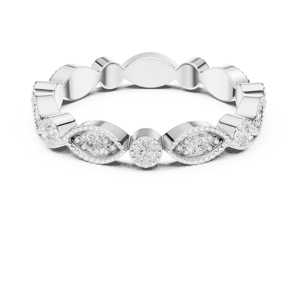 14K White Gold Milgrain Round Diamond Eternity Band Lab Grown