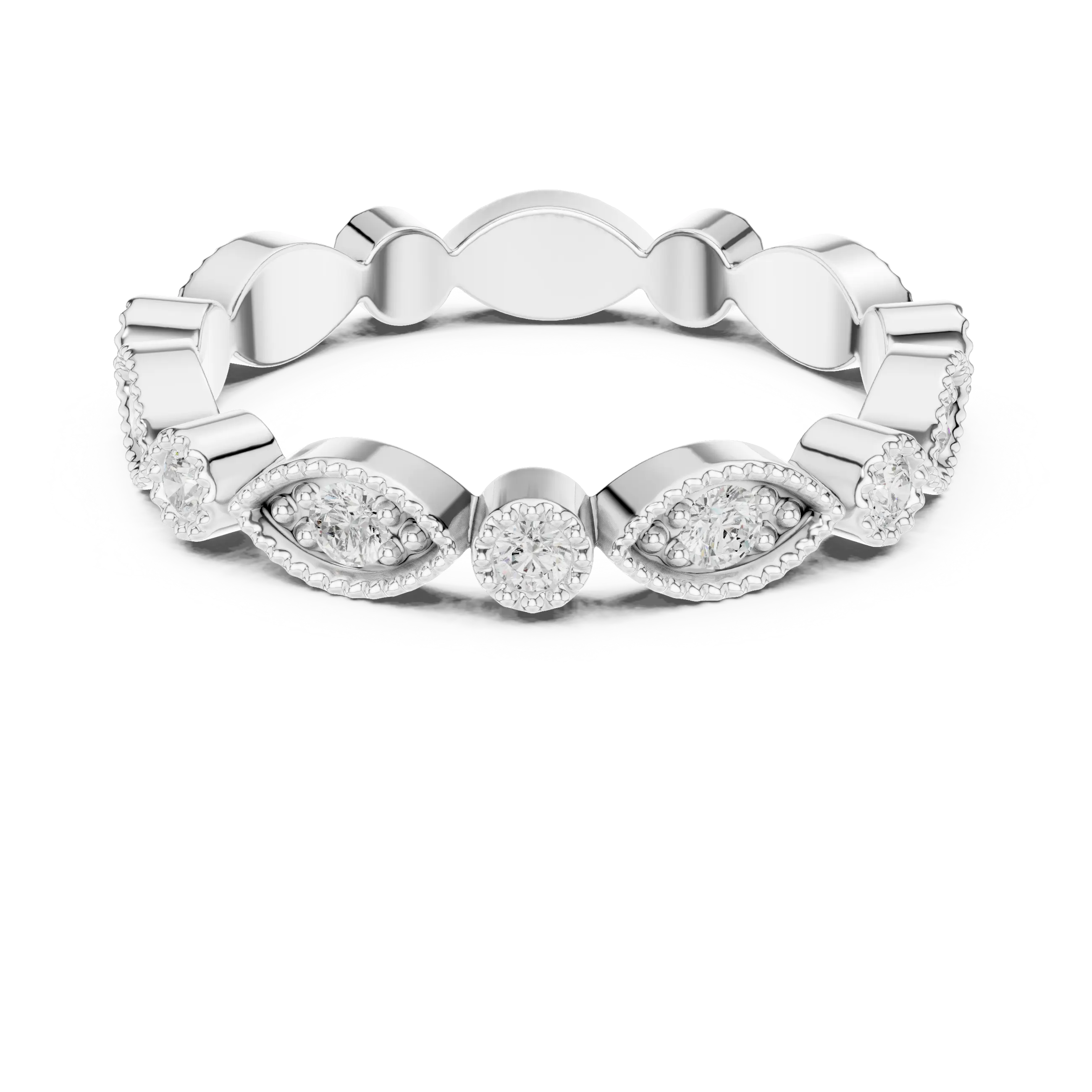 14K White Gold Milgrain Round Diamond Eternity Band Lab Grown