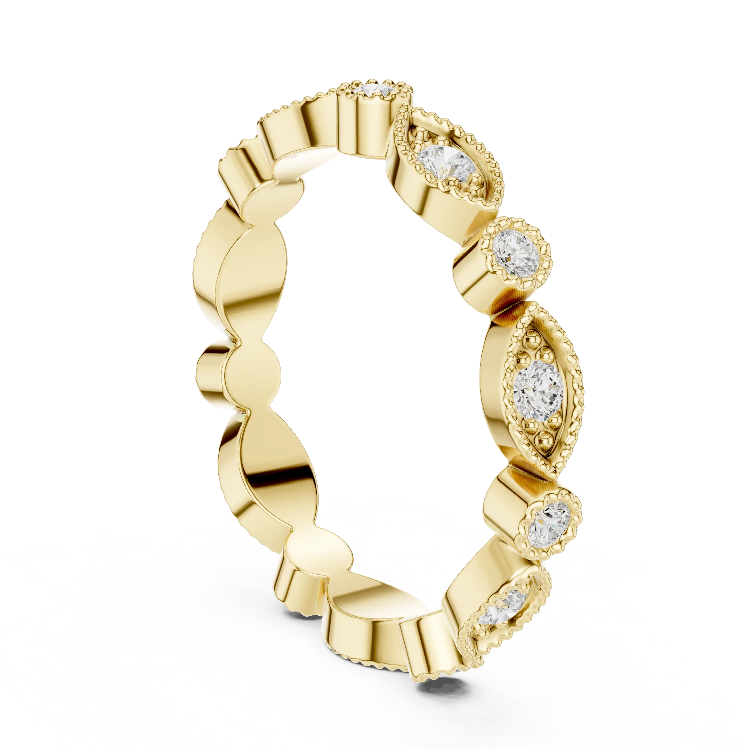 14K White Gold Milgrain Round Diamond Eternity Band Lab Grown