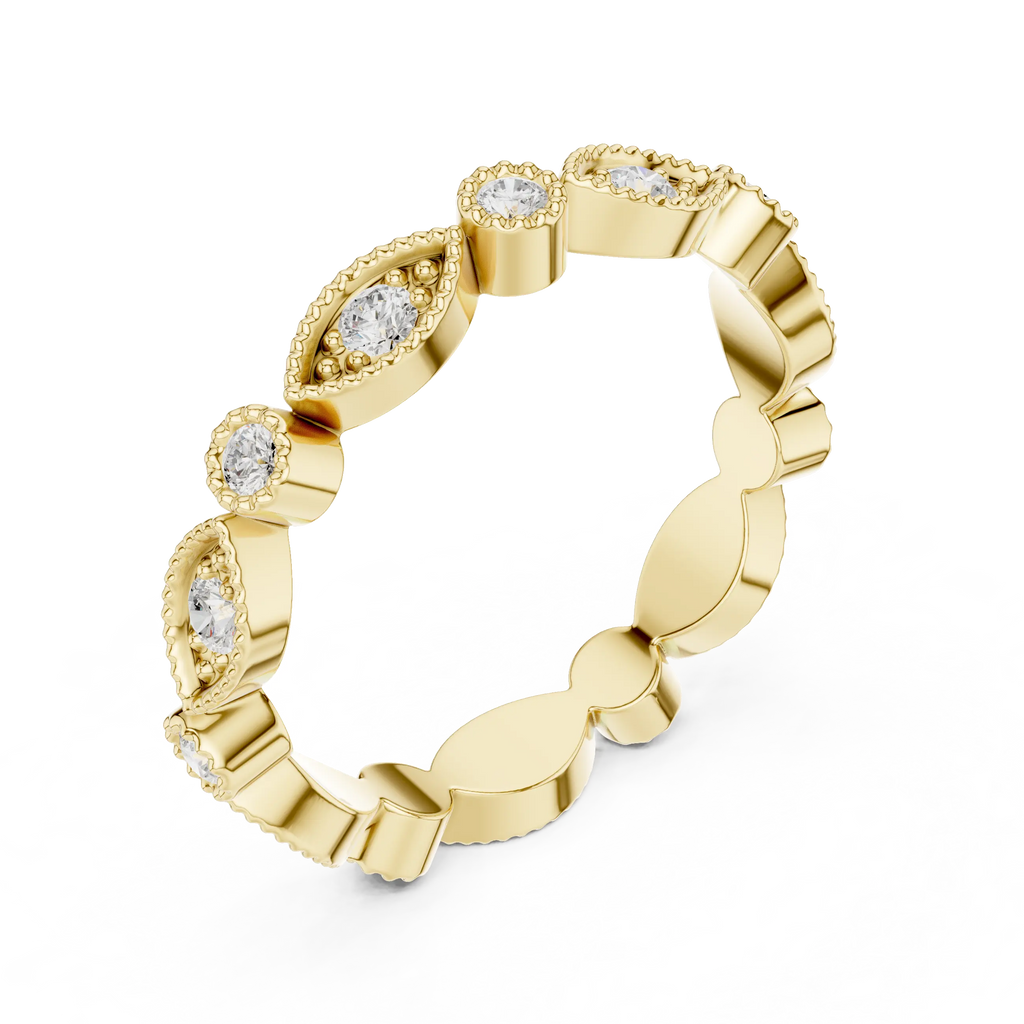 14K White Gold Milgrain Round Diamond Eternity Band Lab Grown