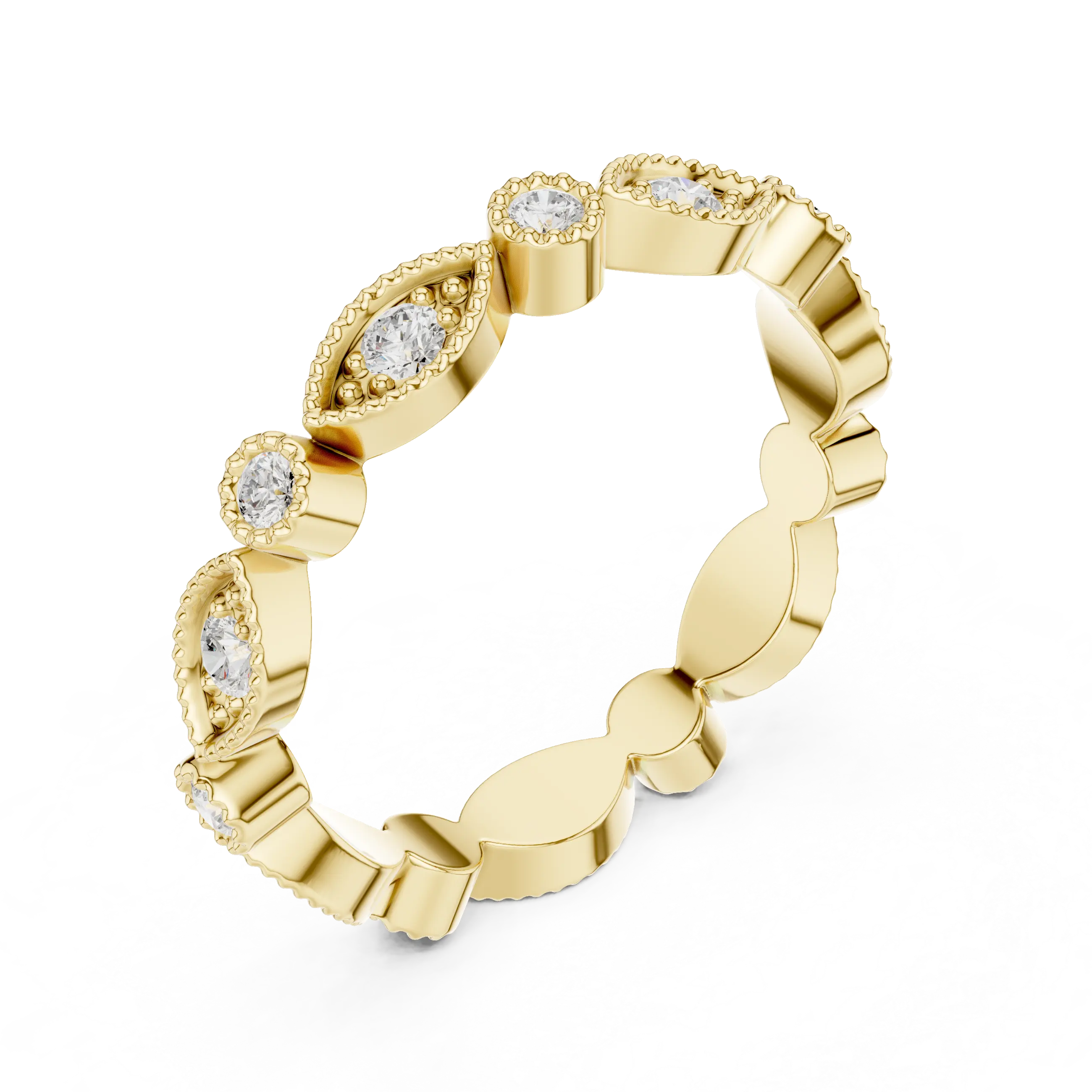 14K White Gold Milgrain Round Diamond Eternity Band Lab Grown