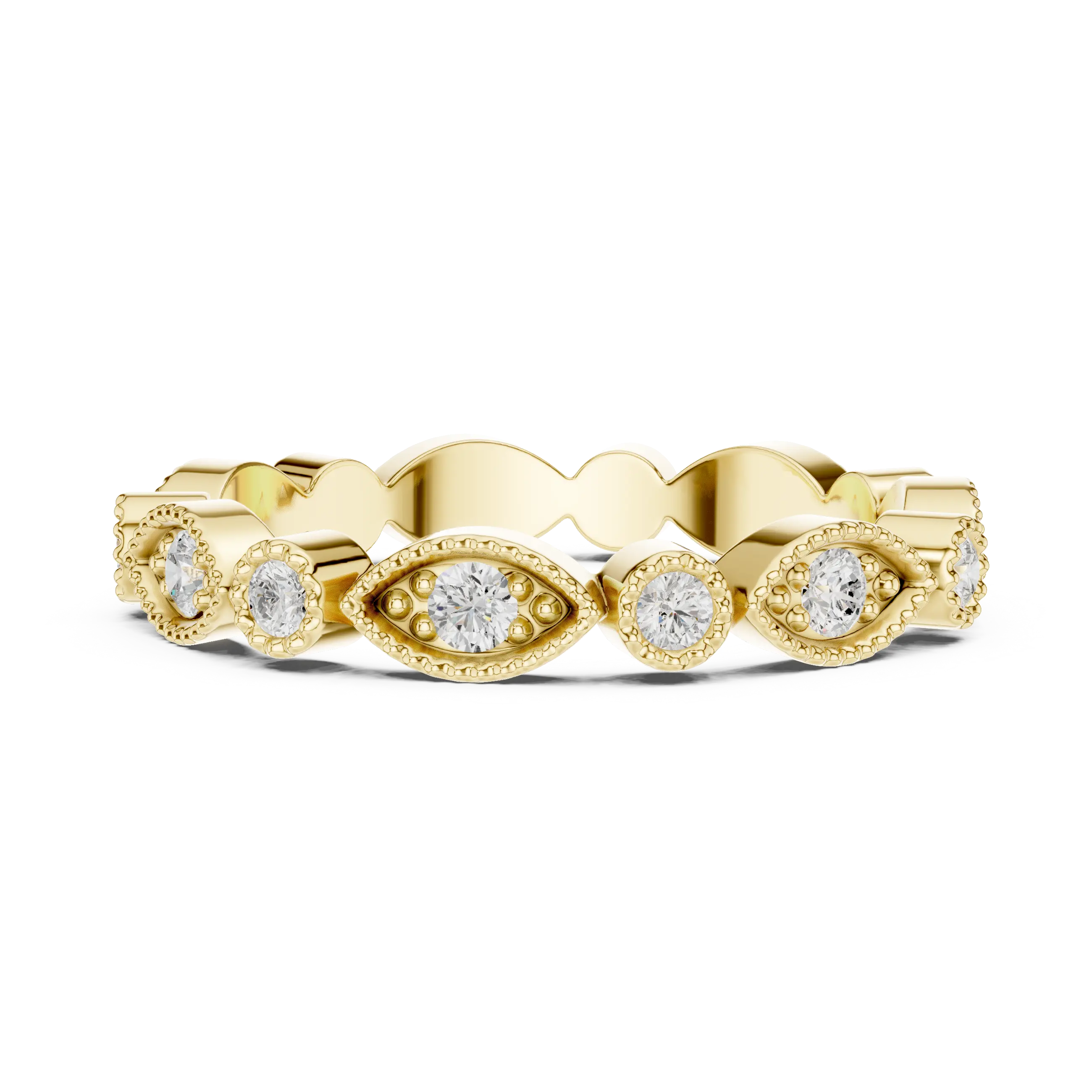 14K White Gold Milgrain Round Diamond Eternity Band Lab Grown
