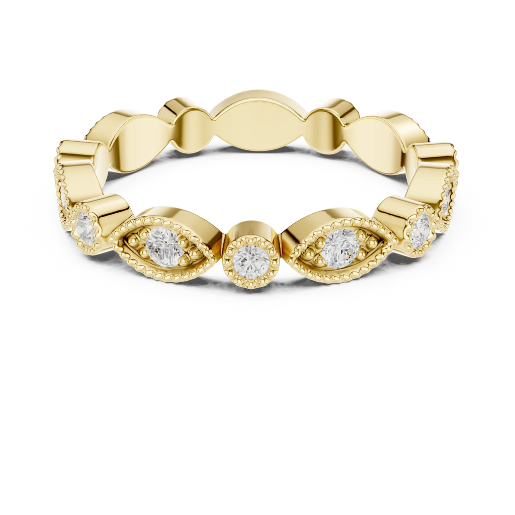 14K White Gold Milgrain Round Diamond Eternity Band Lab Grown
