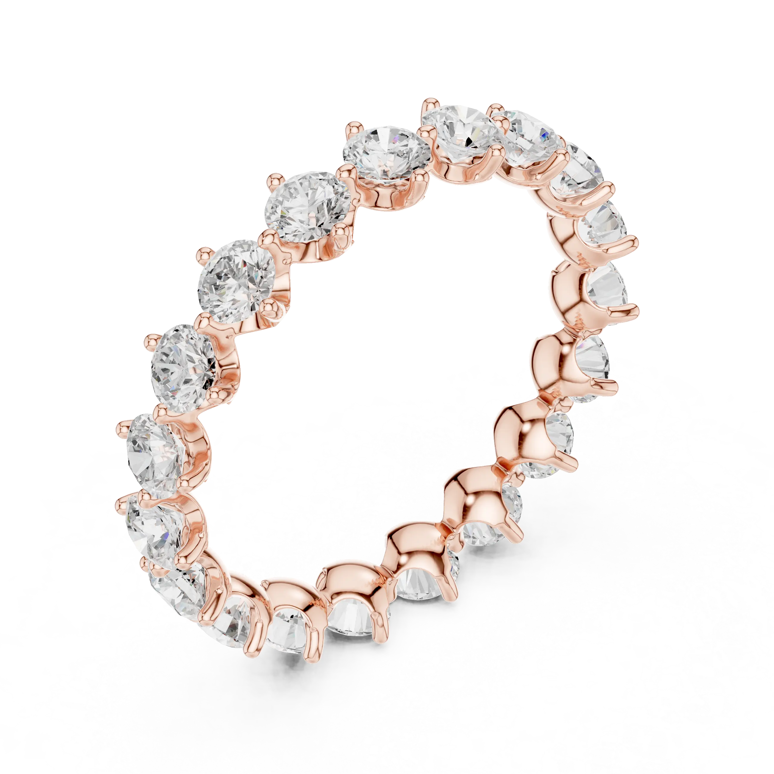 14K Rose Gold Round Moissanite Diamond U-Prong Eternity Ring
